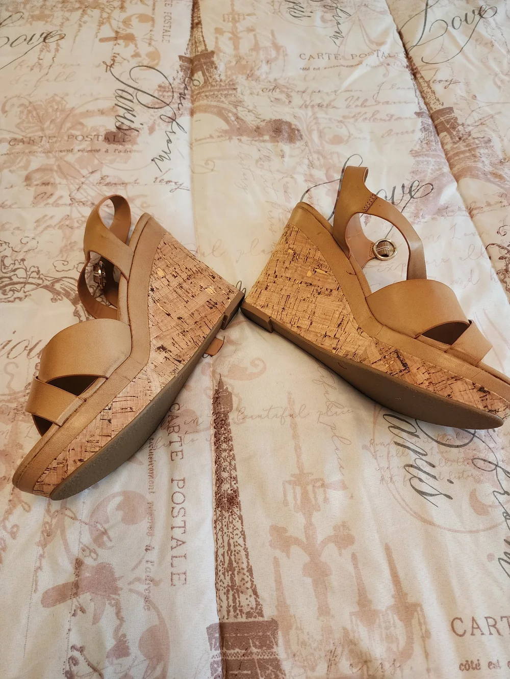 Eva & Zoe Tan Leather Wedge Sandals with Ankle Strap